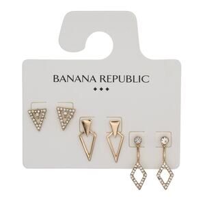 Banana Republic Post Back Gold Rhinestone Trio Earrings #BRE72